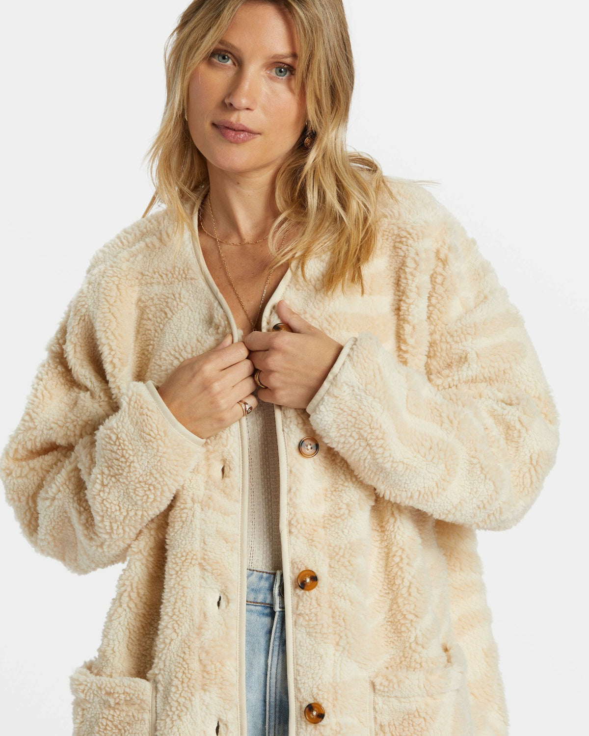 Fireside Cozy Buttoned Fleece Jacket - White Cap | Billabong