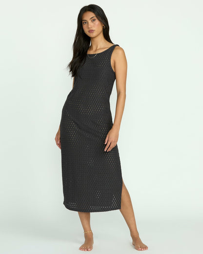 Eyelet Sun Midi Dress Beach Coverup - Off Black | Billabong