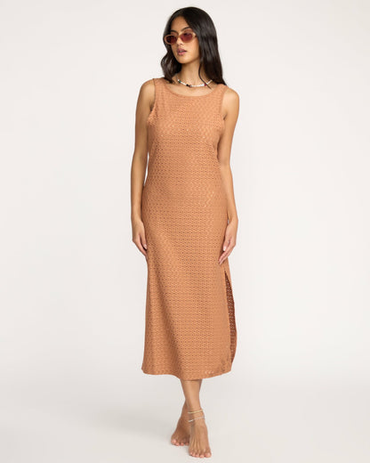 Eyelet Sun Midi Dress Beach Coverup - Rose Brown | Billabong