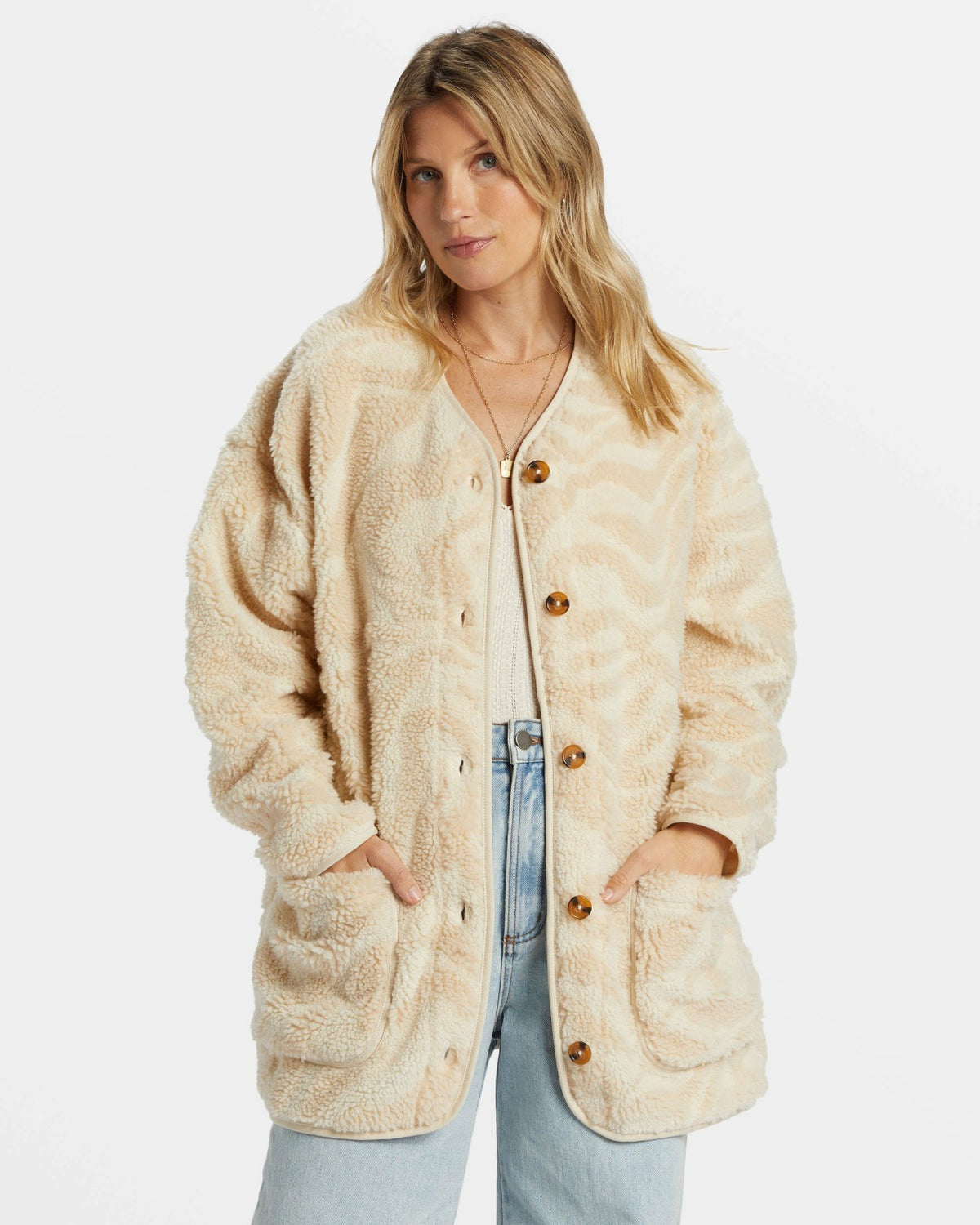Fireside Cozy Buttoned Fleece Jacket - White Cap | Billabong