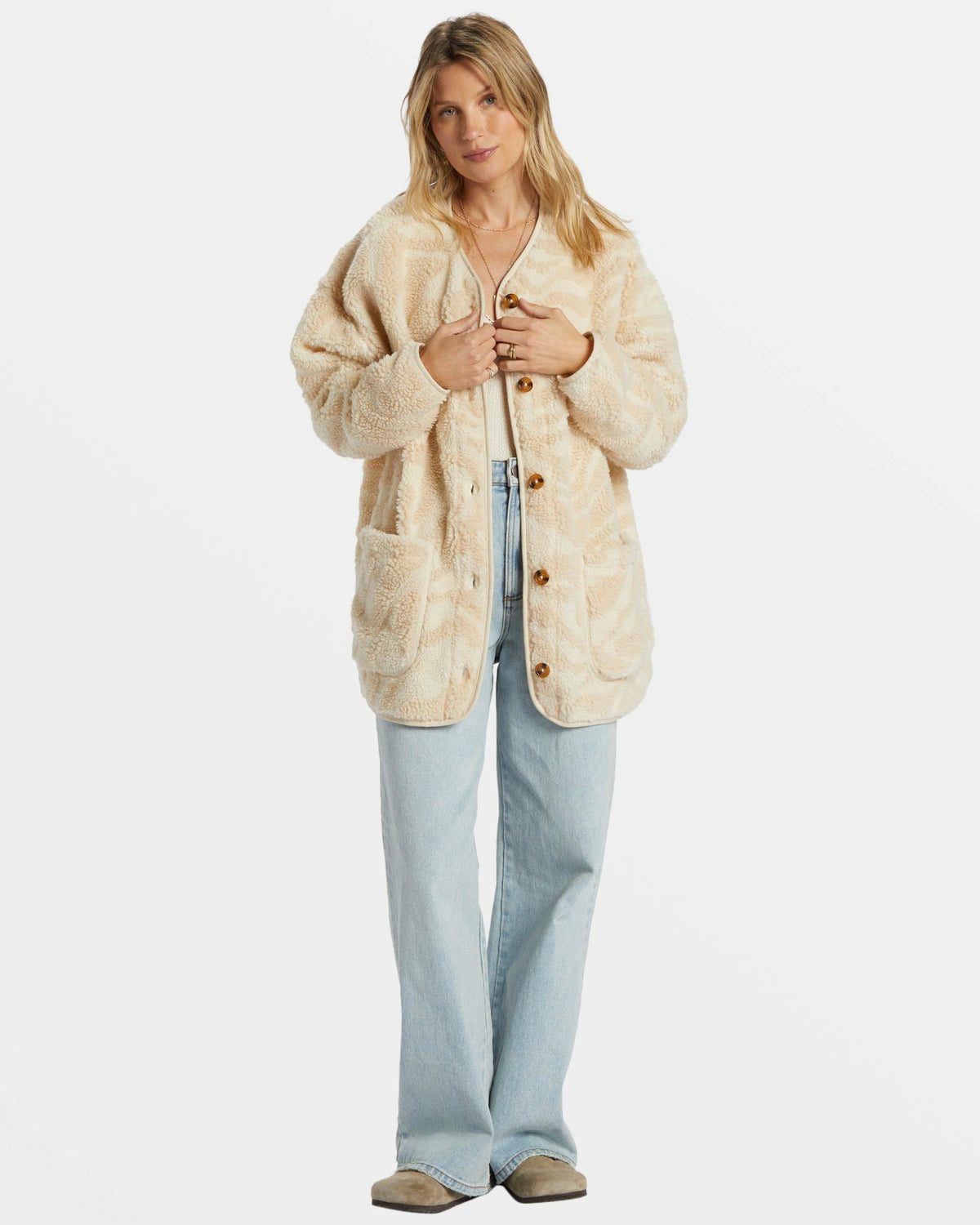 Fireside Cozy Buttoned Fleece Jacket - White Cap | Billabong