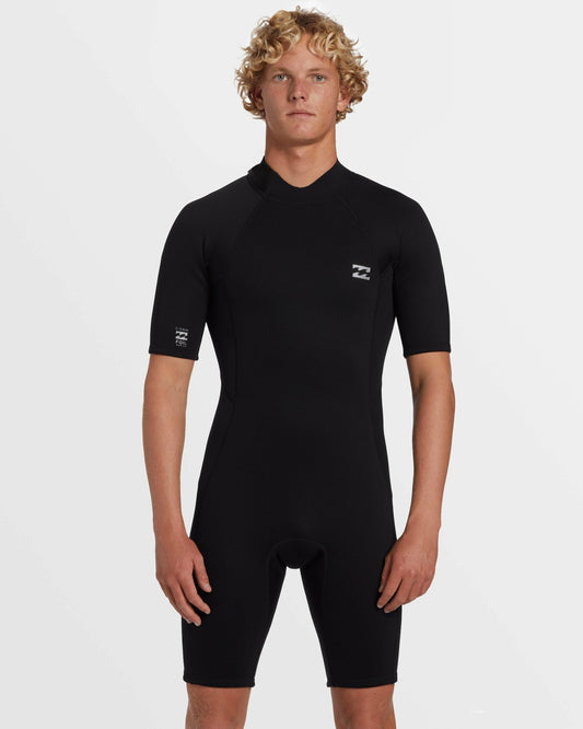 2mm Foil Flatlock Back Zip Short Sleeve Springsuit - Black | Billabong