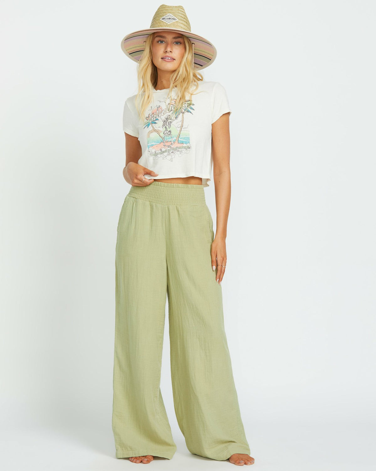 New Waves Gauze Elastic Waist Pants - Avocado | Billabong