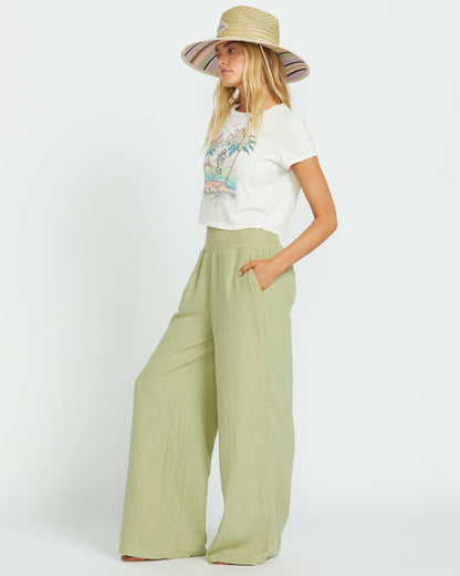 New Waves Gauze Elastic Waist Pants - Avocado | Billabong