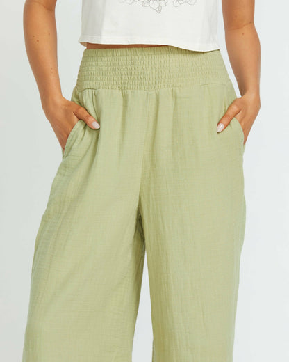New Waves Gauze Elastic Waist Pants - Avocado | Billabong